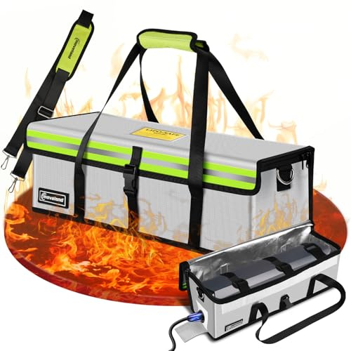 moveland Bolsa ignífuga para batería de Bici eléctrica, Resistente hasta 1400 °C, a Prueba de explosiones, 41×13×13 cm, protección Triple con Puerto de Carga, para Carga, Almacenamiento y Transporte