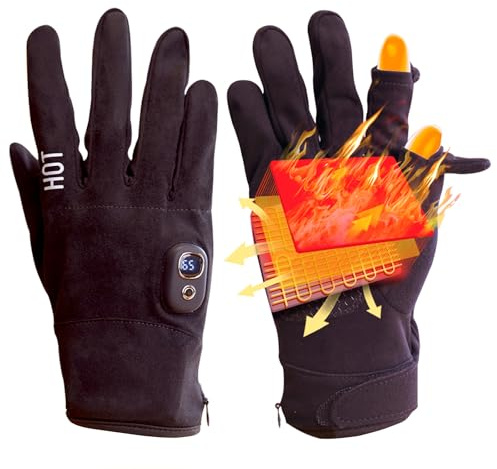 OBEST Gants Chauffants pour Hommes Femmes, Gants de Ski avec Chauffage, Gants Chauffants pour vélo Moto, 5V 2000mAh Rechargeables, Gants d'hiver Chauffants à 5 Niveaux, pour l'escalade, la randonnée