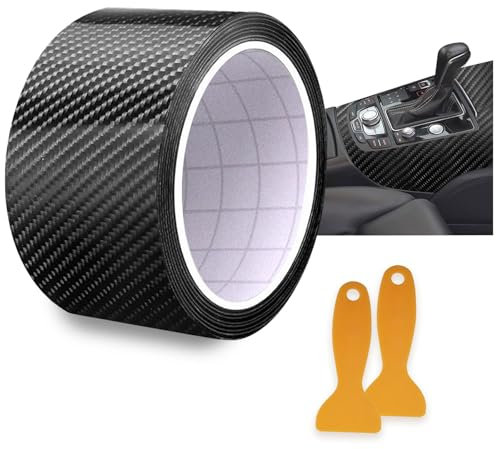 pangutheos Pellicola Carbonio, 5cm x 10m Adesivo Fibra di Carbonio per Auto, Pellicola Adesiva per Auto con Raschietti in Plastica per la Maggior Parte Delle Auto Come SUV