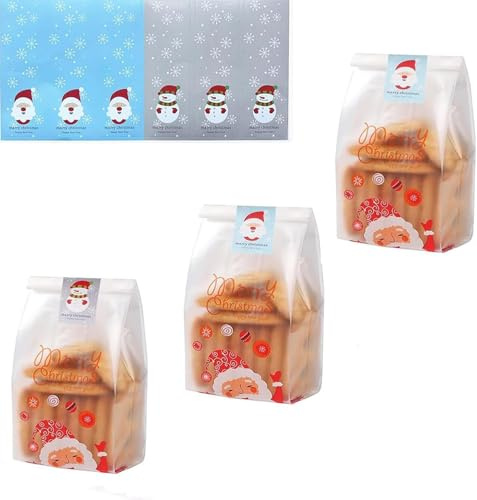 Sacchetti di biscotti di Natale 50 pezzi sacchetti per regali traslucidi con adesivi Sacchetti di plastica di Babbo Natale per torta Caramelle Snack al cioccolato Panetteria Pane