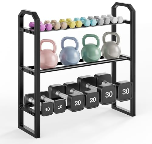 3 Tier Adjustable Dumbbell Rack,Heavy Duty 750LB Capacity Weight Dumbbell Rack Storage,Space-Saving Dumbbell Stand Home Gym Organizer Suitable for Dumbbells Kettlebells and Fitness equipment