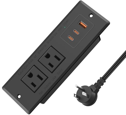 45W USB C Recessed Power Strip, Recessed Outlet with 2AC Outlet & 3USB Port, Flush Mounted Drawer Outlet for Conference Rooms, Office Tables, Furniture, 10FT Cord (ETL Listed)