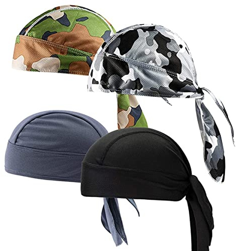 Elyebxj 4 st cykling bandana keps bandana keps sport andningsbar pirathatt bomull skalle huvudbonader för vandring löpning vatten sport motorcykel