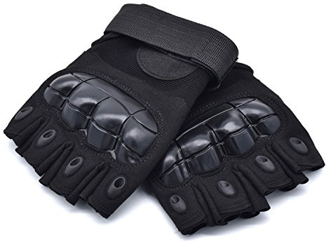 HKUCO Negro Medio Dedo de Deportes al Aire Libre para Montar/Escalar/Entrenar/ciclar Guantes Antideslizantes