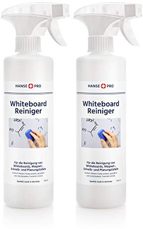 HANSE PRO Whiteboard-Reiniger, 2 x 500 ml I Cleaner I Löscher I Reinigungs-Spray I Tafel-Reiniger I Zubehör I mit praktischem Sprüh-Kopf