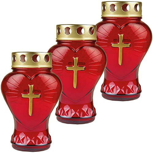 Vela para tumba de cristal en forma de corazón, 3 unidades de velas para tumba con aprox. Duración de la combustión: 45 horas.