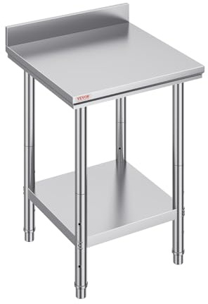 Mophorn 60x60cm Edelstahltisch Gastro Edelstahl Arbeitstisch Silber Lebensmittel Zubereitungstisch Gewerbliche Arbeitstisch für Küche Bar Restaurant Mit Aufkantung, 24 x 24 x 34 Inch