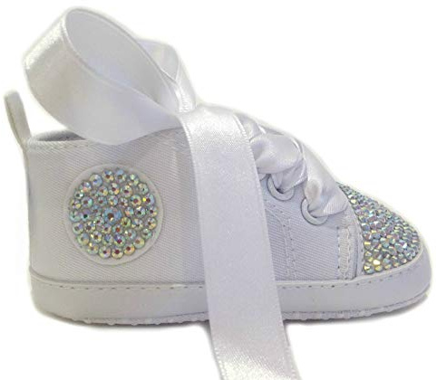 Brillabenny Chaussures Fille 3-6 Mois Blanches 11 CM Cristaux Strass Boréaux Bébé Baptême Cérémonie Sneaker