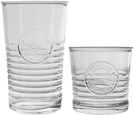 Bormioli Rocco Officina 1825 Ridged Whisky Gobelets et Highball Verres à Cocktail - 300ml, 475ml - Set 12pc