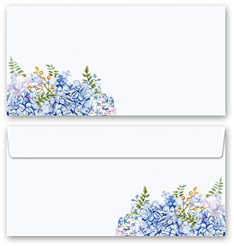 Motif envelopes Flowers & Petals, Blue Hydrangeas 50 envelopes (windowless) DIN Long (220x110 mm) | Paper-Media