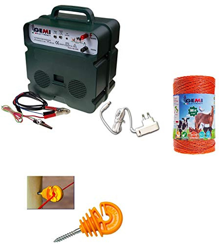Clôture Électrique Kit Complet: 1 Electrificateur B12 Double Alimentation 12 V / 220 V + 1 Fil 500 MT 4 Mm² + 100 pcs Isolateur pour Piquets en BOIS - Clôture Électrifiée pour Chevaux Sangliers