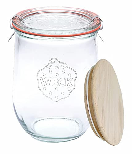 WECK - Tarro de tulipán 745 de 1 litro - Tarros de inicio de masa agria - Tarro de vidrio grande para masa madre - Tarro de tulipán con boca ancha - Adecuado para enlatar y almacenar - (1 tarro, tapa