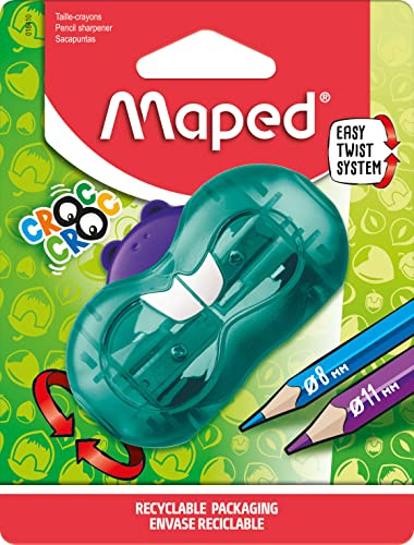 Maped - Sacapuntas Croc Croc Twist Bieber - 2 tamaños de bolígrafo - con caja colectora - azul