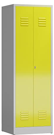 Lüllmann Spind Mehrzweckschrank Spindschrank 1800 x 590 x 500 mm (RAL 7035/1018 lichtgrau/zinkgelb)