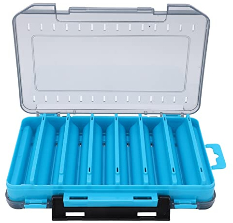 Socobeta Double Sided Fishing Lures Box 14 Compartments Handle Bait Box Sea Fishing Accessories(Blue)