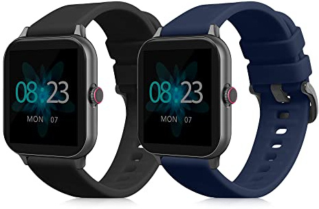 kwmobile 2X Uhrenarmband für Blackview R3 / R3 Pro Armband - Fitnesstracker Band Set aus TPU Silikon - Ersatzarmband Smartwatch - Schwarz Dunkelblau