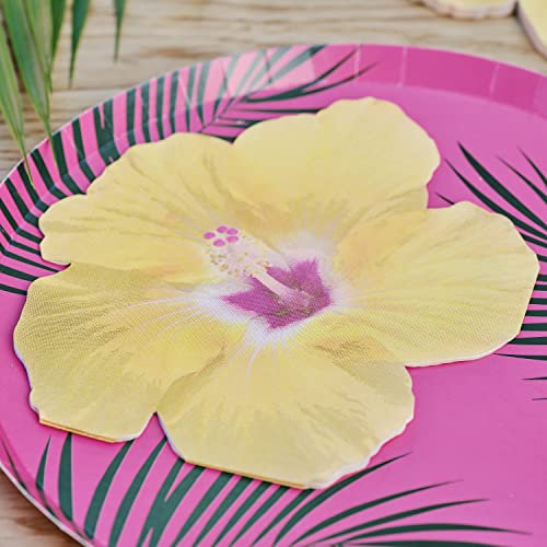 Ginger Ray Lot de 16 serviettes de table en papier Tiki hawaïen, motif fleurs tropicales, jaune, 16,5 cm