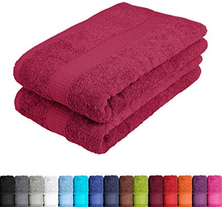 BaSaTex Frottier Saunatücher XXL 80x200 cm | 2er Pack Badetuch 100% Baumwolle | 2X Saunatuch | Strandtuch in Bordeaux Rot