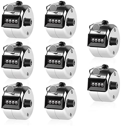 Leikurvo 8 Stück Handzähler Zähler: Metall Zähler Klicker Counter 4-Stellige Zähler für Personenzähler, Mengenzähler, Rundenzähler Stricken, Fingerzähler, Golf und Reihenzähler Sport School, Silber