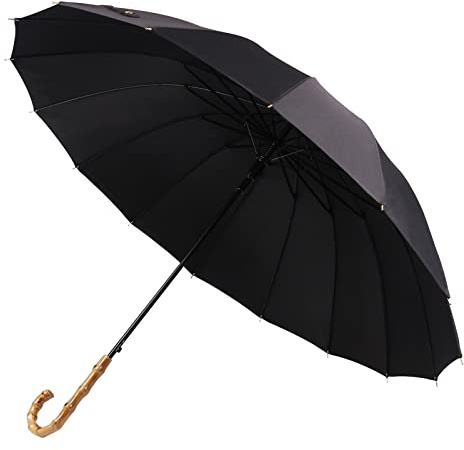 Meichoon Umbrella for Rain Manual Open & Close with 16 Ribs Durable and Strong 210T Fiber Waterproof Windproof Sport Umbrella Black