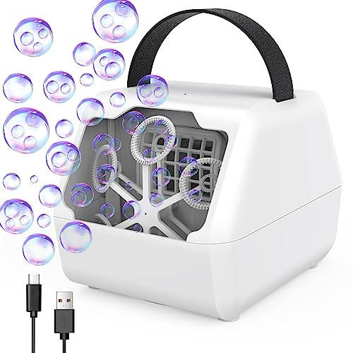 Panamalar Máquina Automática de Burbujas para Niños, Maquina Hacer Pompas de Jabon Profesional con Burbujas Dobles/400ml Depósito Grande/10000+ Burbujas/2 Velocidades para Al Aire Libre Fiestas Bodas