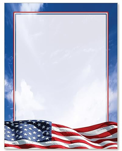PaperDirect Patriotic Cloud Dreams Border Paper, 8.5x11, 28lb Acid-Free Stationery, Ideal for Flyers, Invitations, Certificates, Cards, Letterhead, Memorials, Celebrations, Classroom Use, 25 Sheets