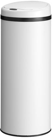 Juskys cestino elettrico e impermeabile da cucina con sensore di movimento, coperchio automatico, anello di fissaggio - 50 L - Bianco