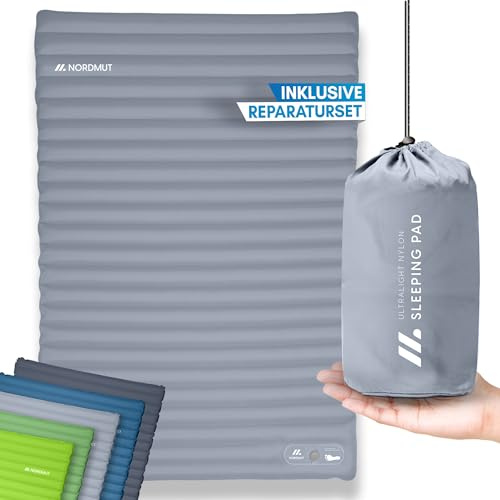 NORDMUT® Matelas isolant auto-gonflant pour 2 personnes - Matelas d'extérieur 10 cm ultra confortable - Matelas autogonflant pour un gonflage facile - Matelas de camping résistant aux intempéries
