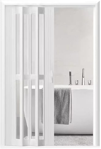 Puerta corredera plegable acordeon Interior Baño Ducha Cocina Puerta Acordeón Blanca Con Cristal Esmerilado, Puerta Plegable Separadora De Ambientes Con Doble Tirador Para Dormitorio, Salón Y Patio(Si