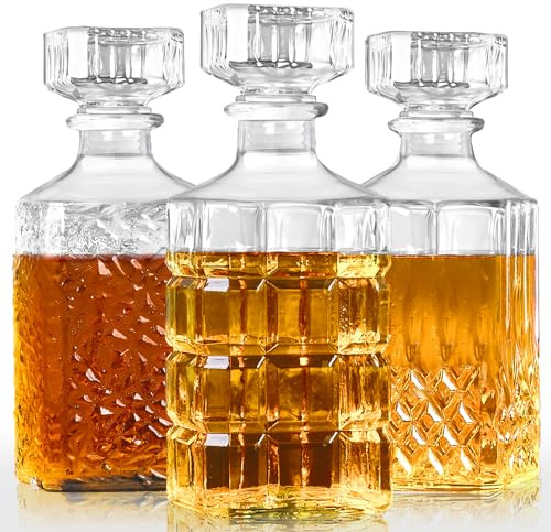 3PCS Whiskey Decanters, 33.8oz Liquor Decanter Set for Men Glass Decanters for Liquor, Bottles for Alcohol, Presents for Dad, Tequila Decanters Creative Presents for Man, Home Bar Decorations