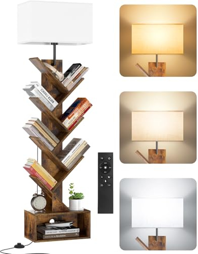 OUTONLIFE Bücherregal Baum Holz mit Licht, Standregal 6 Ebenen,Schmales Eckregal mit Fernbedienung & Timer, Kleines Regal für Bücher, CDs & DVDs für Wohnzimmer, Schlafzimmer, Kinderzimmer