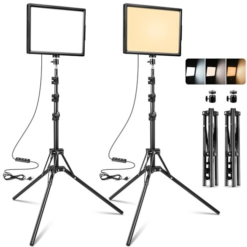 Ci-Fotto Luz LED Foto Video 2-Pack, Luz LED Continua USB Bicolor 2800-6500K Regulable, 173cm Kit de Iluminación Fotográfica con Trípode para Estudios, YouTube TikTok Grabación de Video,Juego Streaming