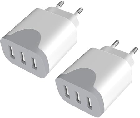 USB Ladegerät 2Pack, 3-Port Stecker 15W USBA Adapter 5V3A Mehrfach USB-Plug Steckdose,Netzstecker Netzteil Ladestecker Ladekabel Ladeadapter für lPhone 15/14/13/12/11, Samsung, Xiaomi,Tablets,Handys