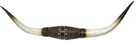 Decorazione da parete in finto toro Longhorn - Scultura in resina con design floreale in pelle lavorata - Arte rustica da parete con corna da manzo per decorazione occidentale, sud-occidentale, nativi