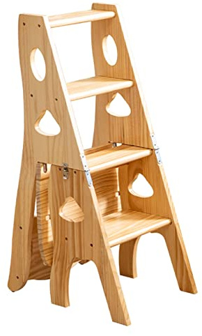 Sedia pieghevole in legno a 4 gradini per cucina, bagno, ufficio, scaffali, libreria, scale, portatile e salvaspazio