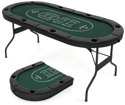 DREAMADE Table de Poker Pliable pour 8 Joueurs, Table de Poker Texas Hold’em Pliante avec Rebord Rembourré, Porte-gobelets en Métal, Surface en Feutre de Qualité Casino (Vert)
