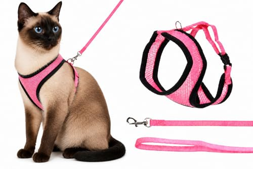 arnes para Gatos - arnés Harms Rosa con Correa a Juego - Nylon Transpirable Ajustable y cómodo - 32cm / 36-48cm / 110cm