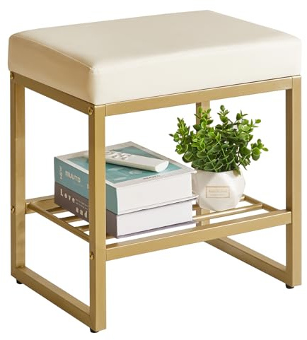Aibiju Taburete de Tocador Cuadrado, Taburete de Tocador y Espacio de Almacenamiento, Pequeño Banco de Maquillaje para Tocador, Dormitorio, Sala de Estar, Blanco YD-JD150W