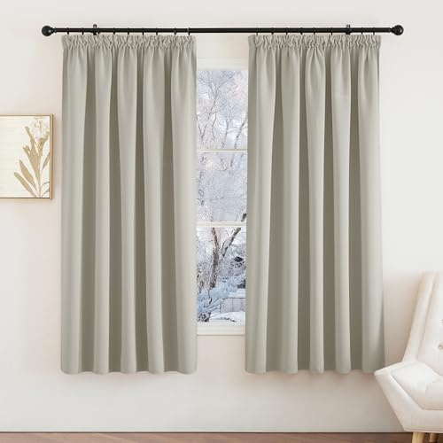 PONY DANCE Blackout Pencil Pleat Curtains, Natural, W66 x L72, 2 Panels | Thermal Insulated Curtains with Noise Reducing & Privacy, Luxury Soft Window Treatment for Bedroom & Living Room