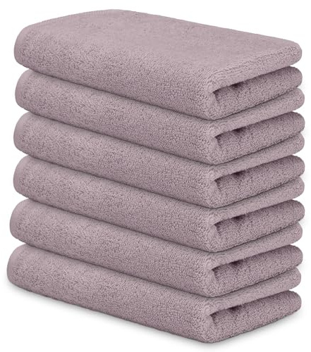 DECASATEXTIL Pack 6 Toallas Pequeñas 30x50cm Algodón 450g/m² – Suaves y Absorbentes – Toallas de Cara, Aseo o Invitados – Hogar, Hotel o SPA – Lila