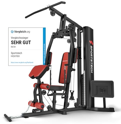 Kraftstation HGX150/HGX200, bis zu 70kg, Deutsche Qualitätsmarke, Bodybuilding Sportstech Multifunktions-Homegym mit Stepper und Powertower oder Beinpresse, Fitnessstation für Zuhause