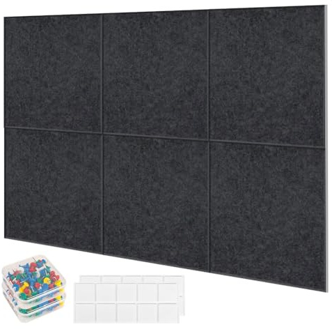 Lot de 6 grands tableaux d'affichage en feutre 90 x 60 cm 30 x 30 cm avec 60 punaises et 30 pastilles adhésives - Tableau mémo décoratif pour bureau, maison, école