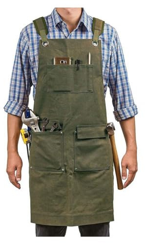TEPPOIC Tablier de travail, Tablier de travail du bois, tablier d'atelier en toile avec poches à outils pour les ébénistes, les forgerons et les charpentiers (Army Green)