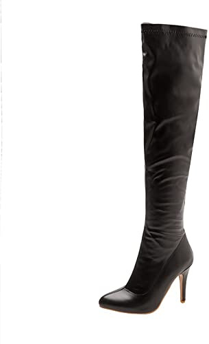 Cuissardes Femme Talon Haut Sexy Bottes Vintage Femmes Cuir Classiques Talon Aiguille Cuissarde Bout Pointu Botte Montantes Hipster Club Fête Escarpins Haute Bottes au-dessus du Genou Boots Élégants