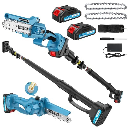 Motosierra Pertiga Electrica, Motosierra Eléctrica, Con Pértiga Telescópica De 2,2 m,Con Motor Sin Escobillas De 1000W, 2 Bateria De 2000 Mah, Adecuada Para Huertos y Jardines