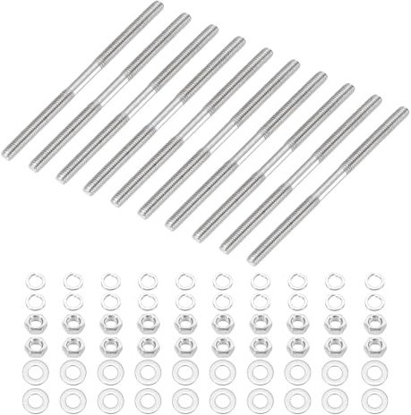 sourcing map 10Set M3x60mm Double Ended Stud Screws, 304 Stainless Steel Dual Threaded Rod Bar Bolts Studs with Nut Washer for House Maintenance Structural Anchoring Fastening Screw