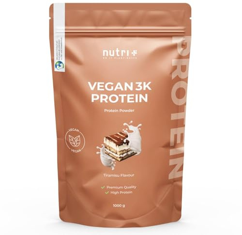 Nutri + Proteína vegana en Polvo Tiramisu 1 kg - Proteína a Base de Plantas - 3k Protein Powder - Mezcla de Proteínas sin Leche y sin Lactosa 1000g