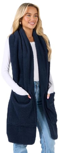OHS Navy Scarf for Women Super Soft Hand Neck Warmer Teddy Fleece Scarf with Pockets Winter Warm Shawl Wraps Ladies Scarves Gifts for Women