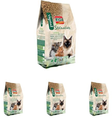 RIGA - Rigalit Strawies - Litière pour Chat Et Rongeurs - Granulés De Paille - Origine Végétale - Naturellement Absorbante - Litière Compostable- Neutralise Odeurs Et Bactéries - Durée 1 Mois - 4 kg
