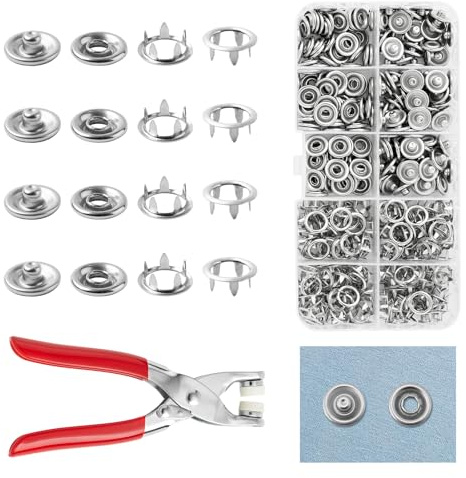QIUTIMIY 100 Set Metallknappar med Fästverktyg, Tång, Tryckknapp, Perfekt för DIY-hantverk, Kläder, Sömnad, 9,5 mm Knappfästen Set (Färg Solid)